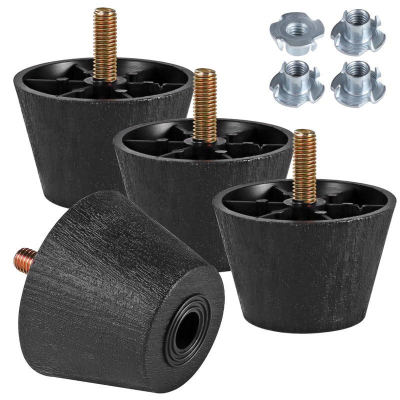 Manesi 6 inch Plastic Furniture Legs, Round Tapered Table Legs Black Sofa Legs Replacement Legs with M8 Hanger Bolts for Couch Table Sofa, Pack of 4 - Image 1